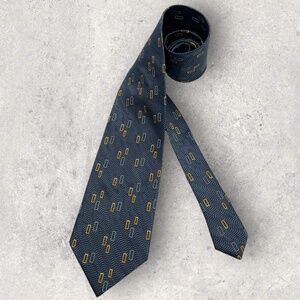 AIGNER Gray/Gold Geometric Silk LUXURY Tie ITALY